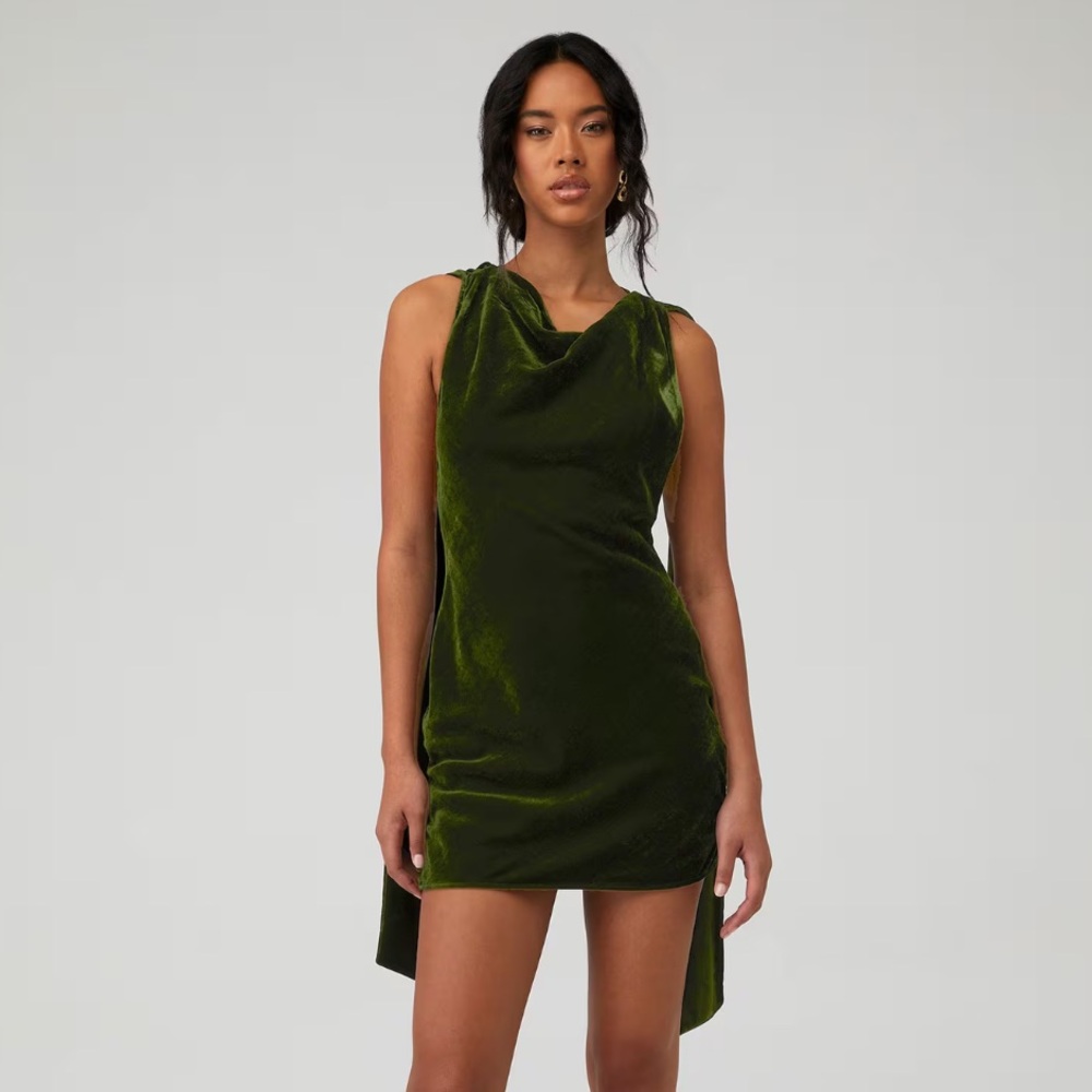 SAU LEE Elegant Green Velvet Dress
